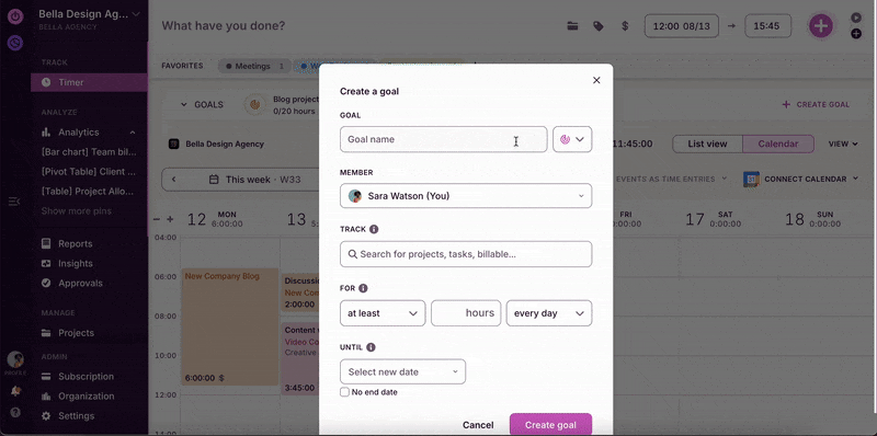 Creating a goal to track 3 hours of a specific every day