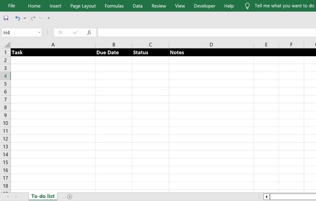 Blank Excel Checklist
