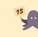 Illustration of an octopus holding a sign that says "15"