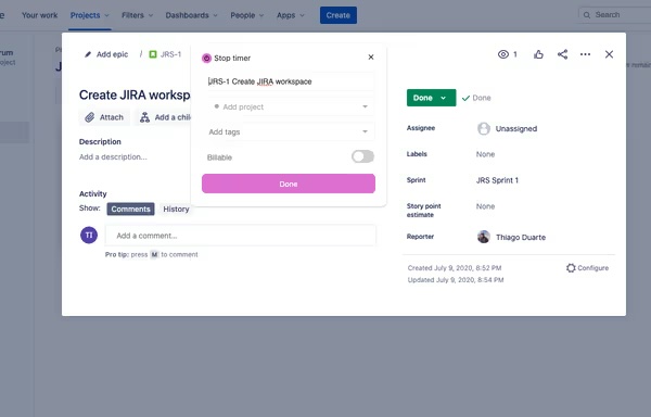 Jira toggl integration in workspace