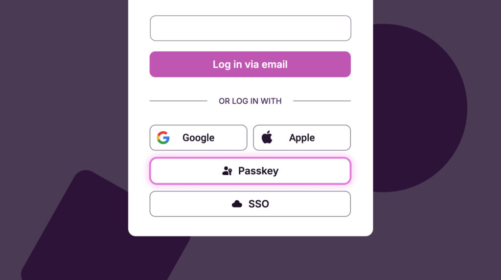 Screenshot of login screen in Toggl Track that includes the Passkey option