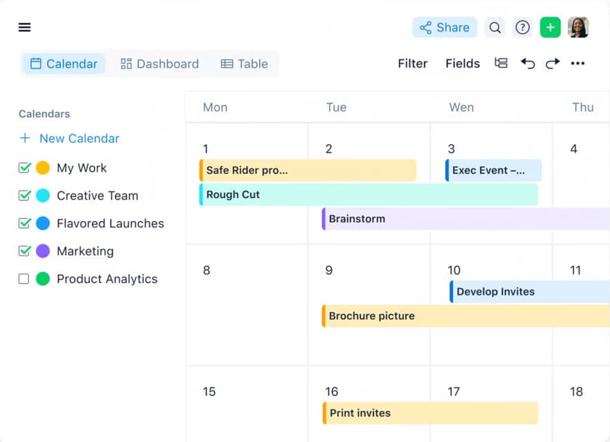 Wrike shared calendar tool for managing a team’s schedule