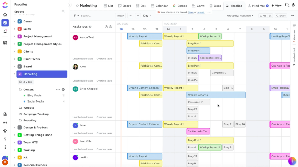 ClickUp - project timeline view