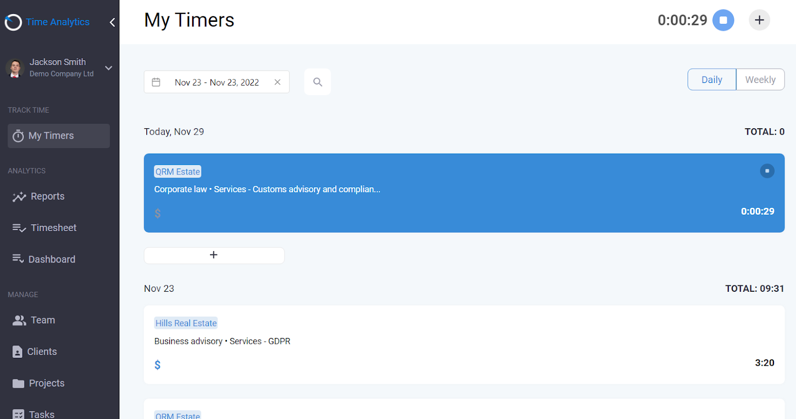 Time Analytics screenshot. 