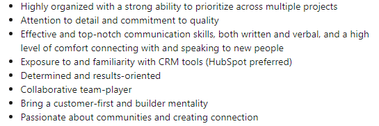 Job requirements example