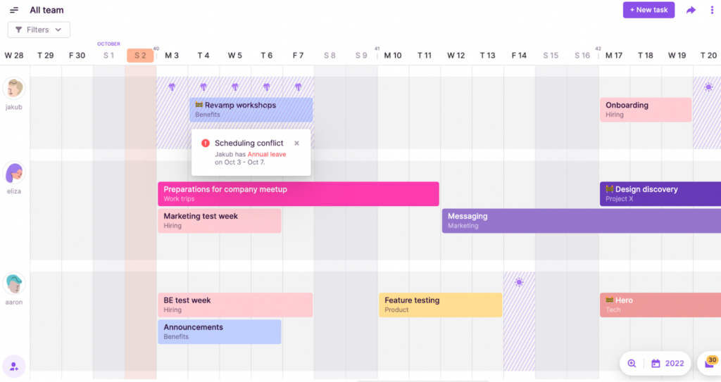 A screenshot showing the scheduling conflict warning in Toggl Plan.