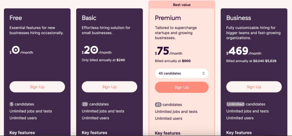 Toggl Hire pricing plans