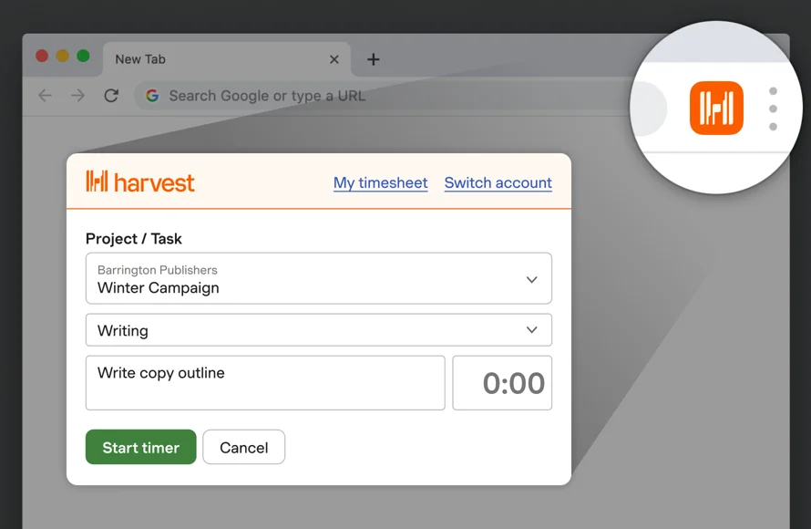 Harvest time tracking browser extension