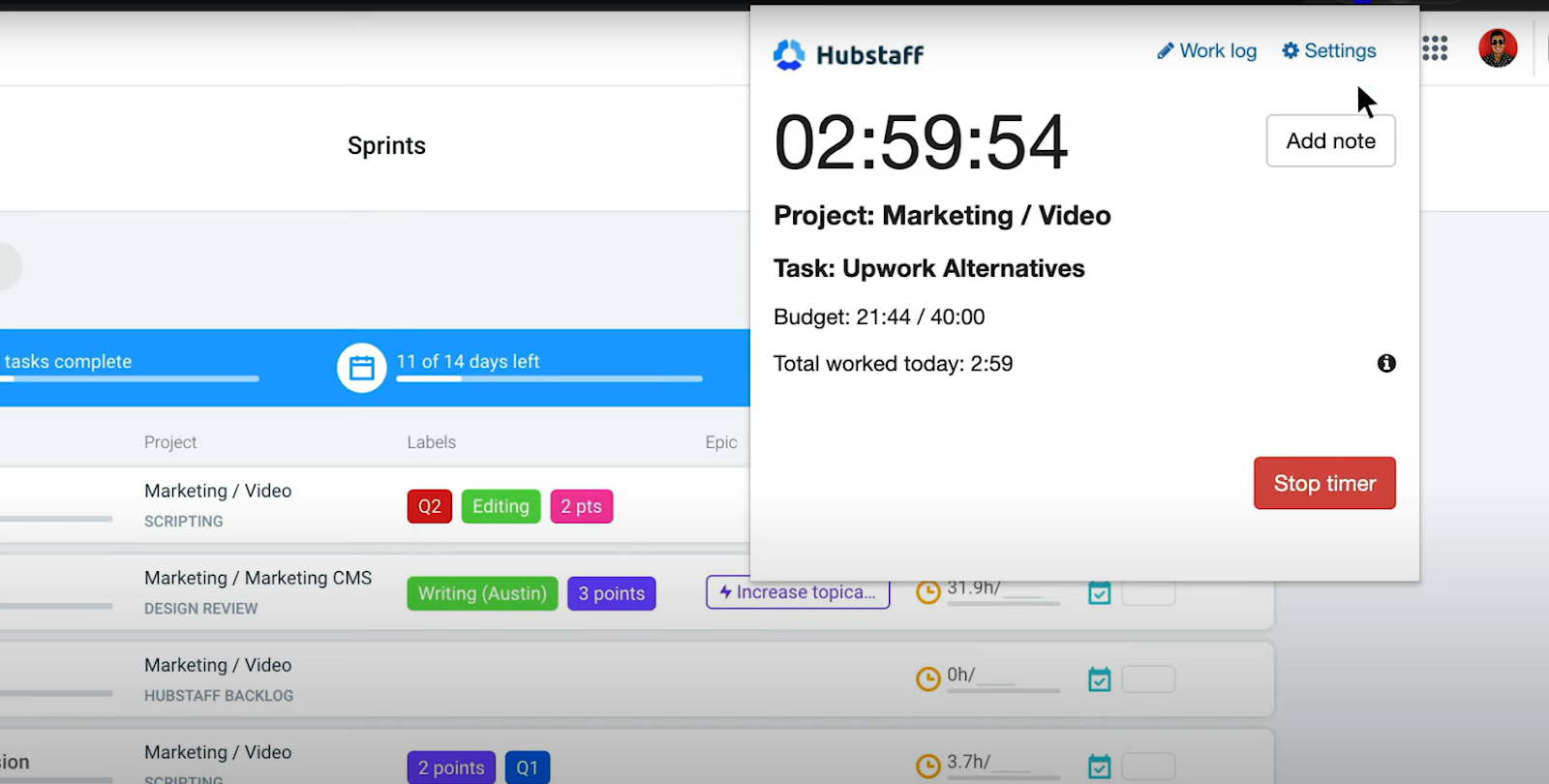 Hubstaff time tracking extension