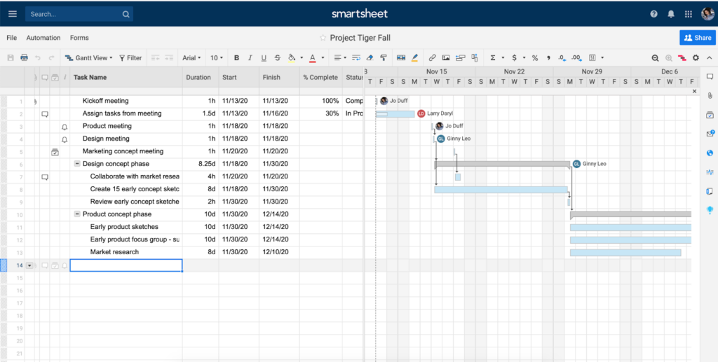 SmartSheet screenshot.