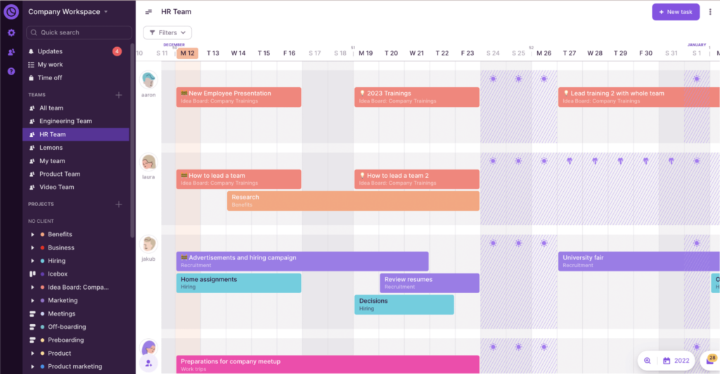Team Timeline in Toggl Plan