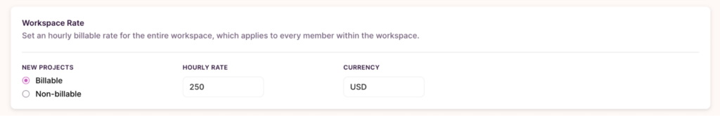 Setting the workspace billable rate in Toggl Track