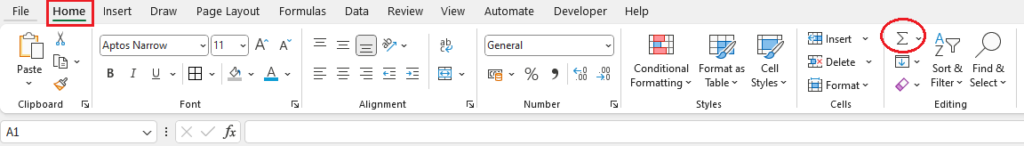 SUM function in Excel