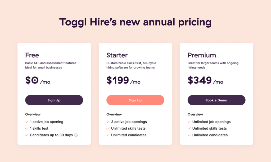 Toggl Hire annual pricing